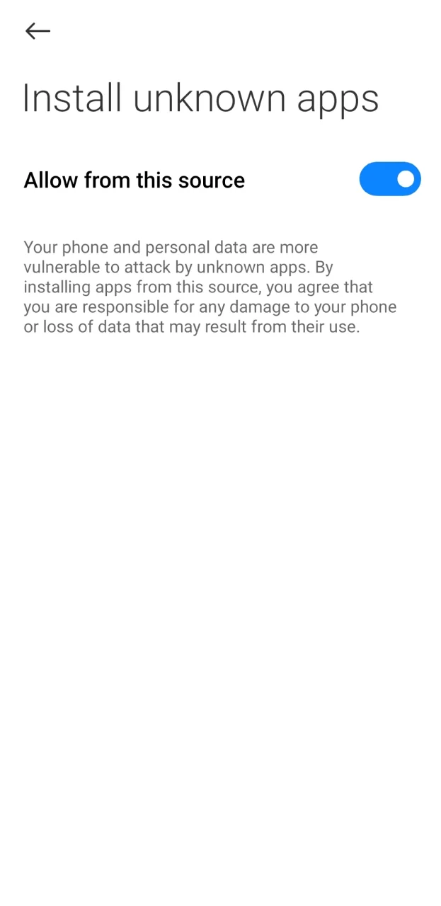 To continue installing the 1win application, please allow installation from unknown sources.